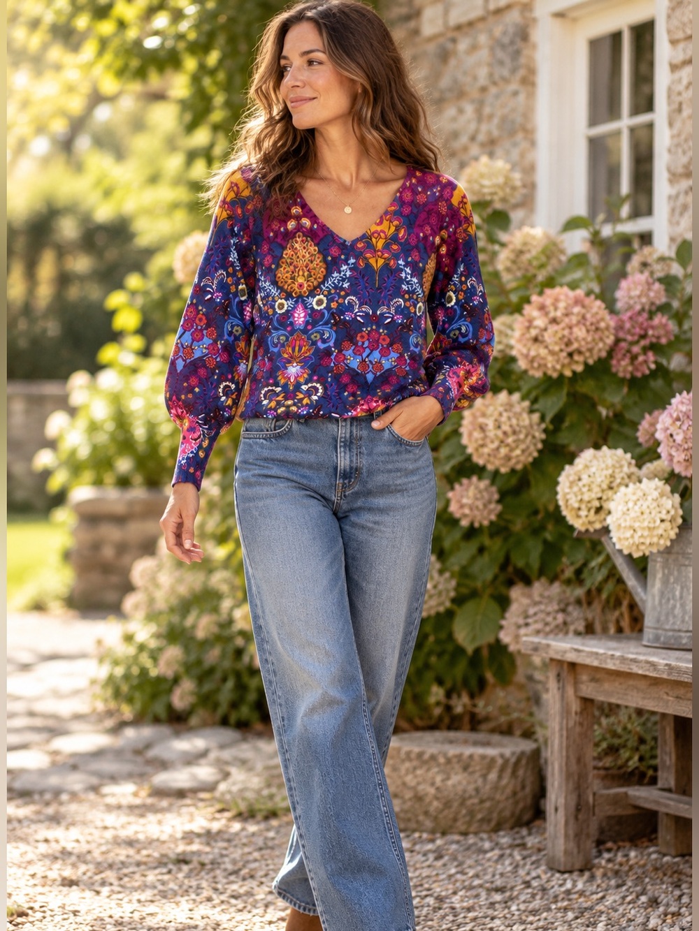 Talbots 100% Cashmere Floral Paisley V Neck Sweater Boho Multicolor M